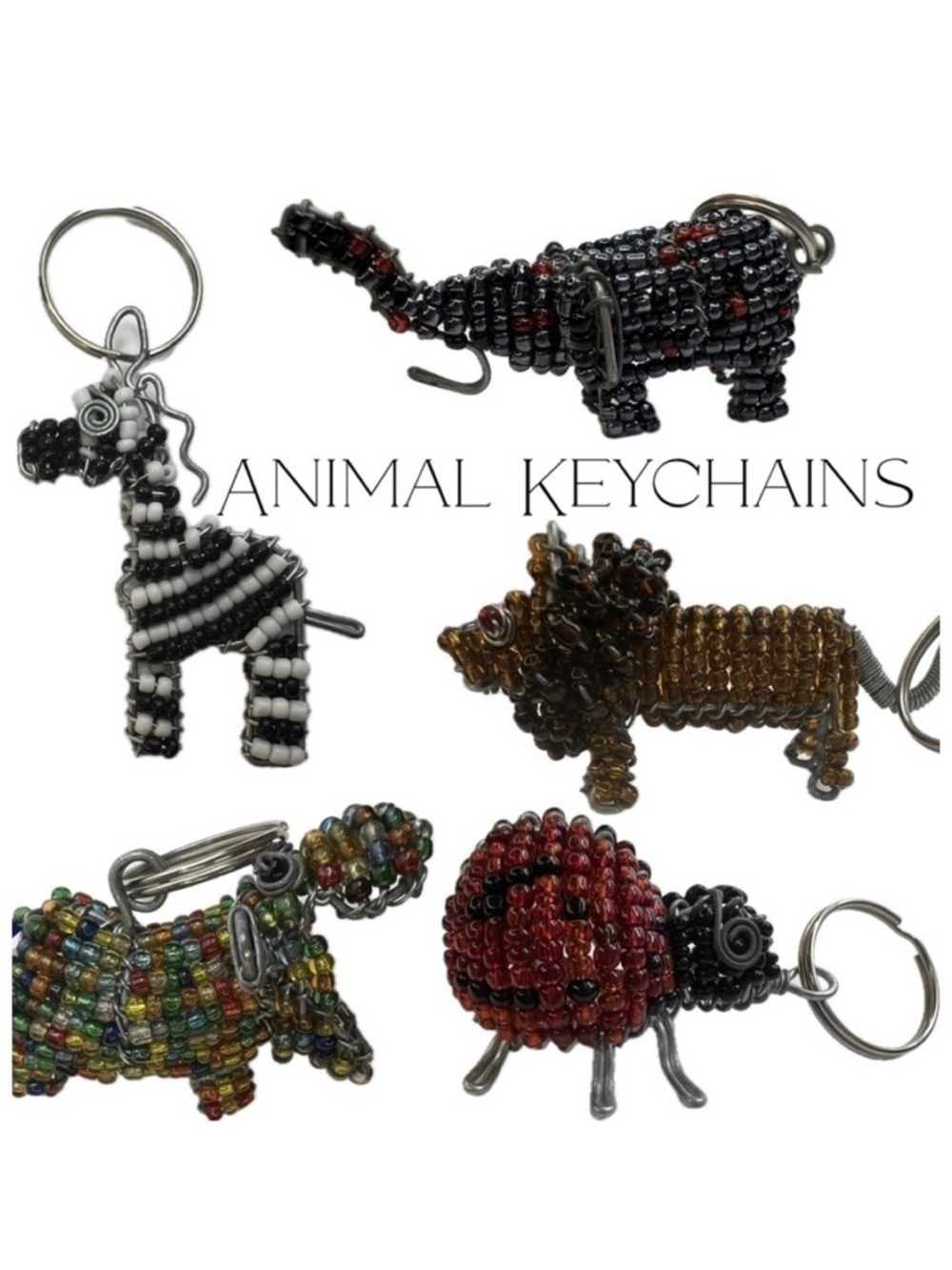 Ladybug Zebra Hippo Elephant Lion Animal Beaded Key Chains Charms Keychains